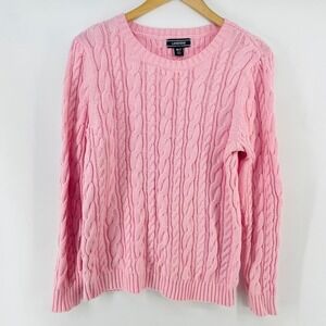 Lands' End Sweater Women's M/T Cable Knit Pink Drifter Fisherman Cotton 10-12